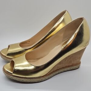 Cole Haan Patent Gold Wedge Shoes Elegant Design